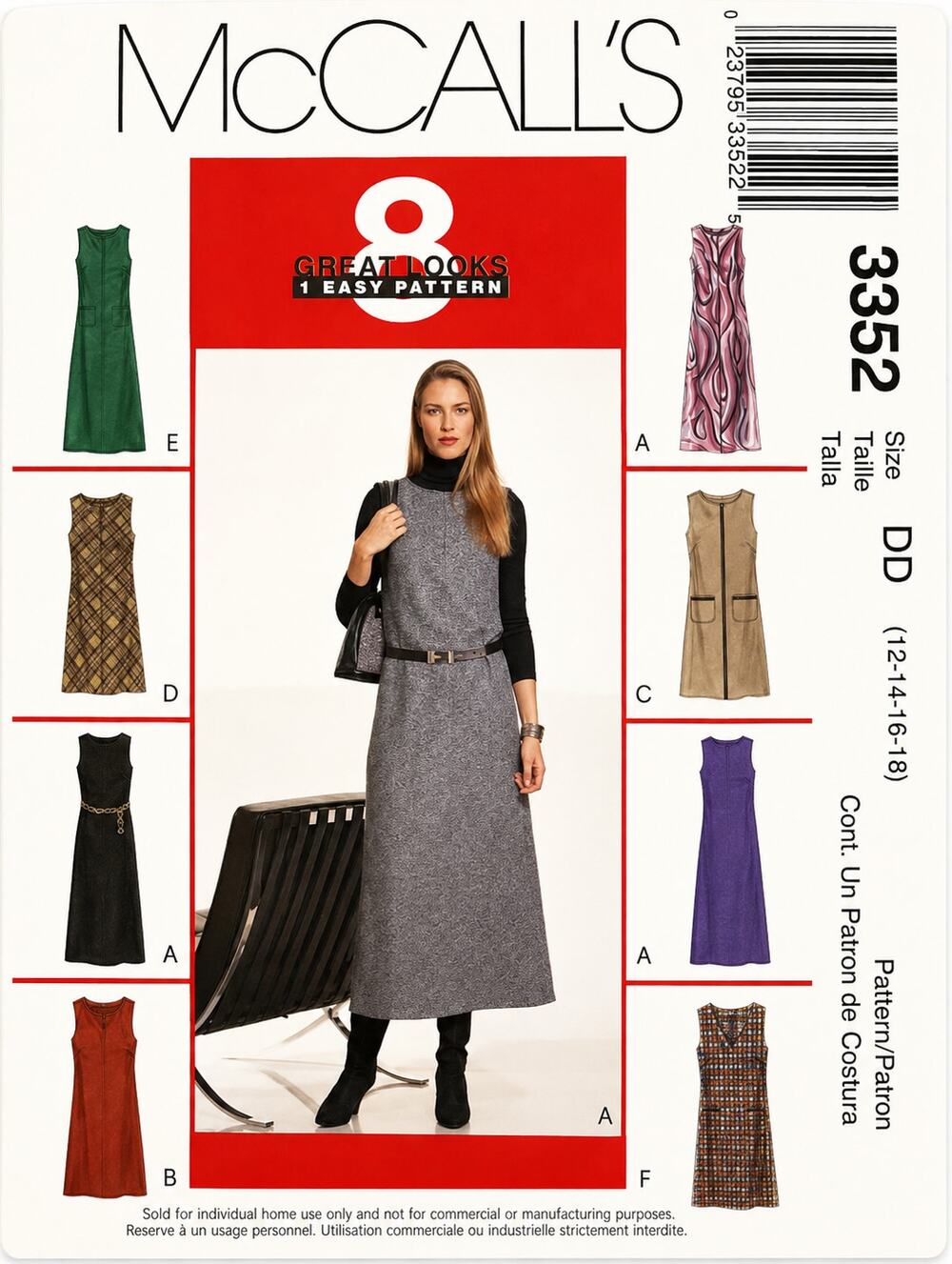 McCall's Pattern 3352 Misses Petite Jumper Dress Sleeveless Size 12-14-16-18 FF